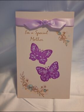 American Greeting Mother's Day Card with Purple Butterfly And Ribbon Design